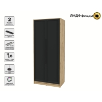 Шкаф распашной Тренд КТ-Ш2 (Дуб золотой ЛДСП/ Черный ЛМДФ) Ш918 В2128 Г547